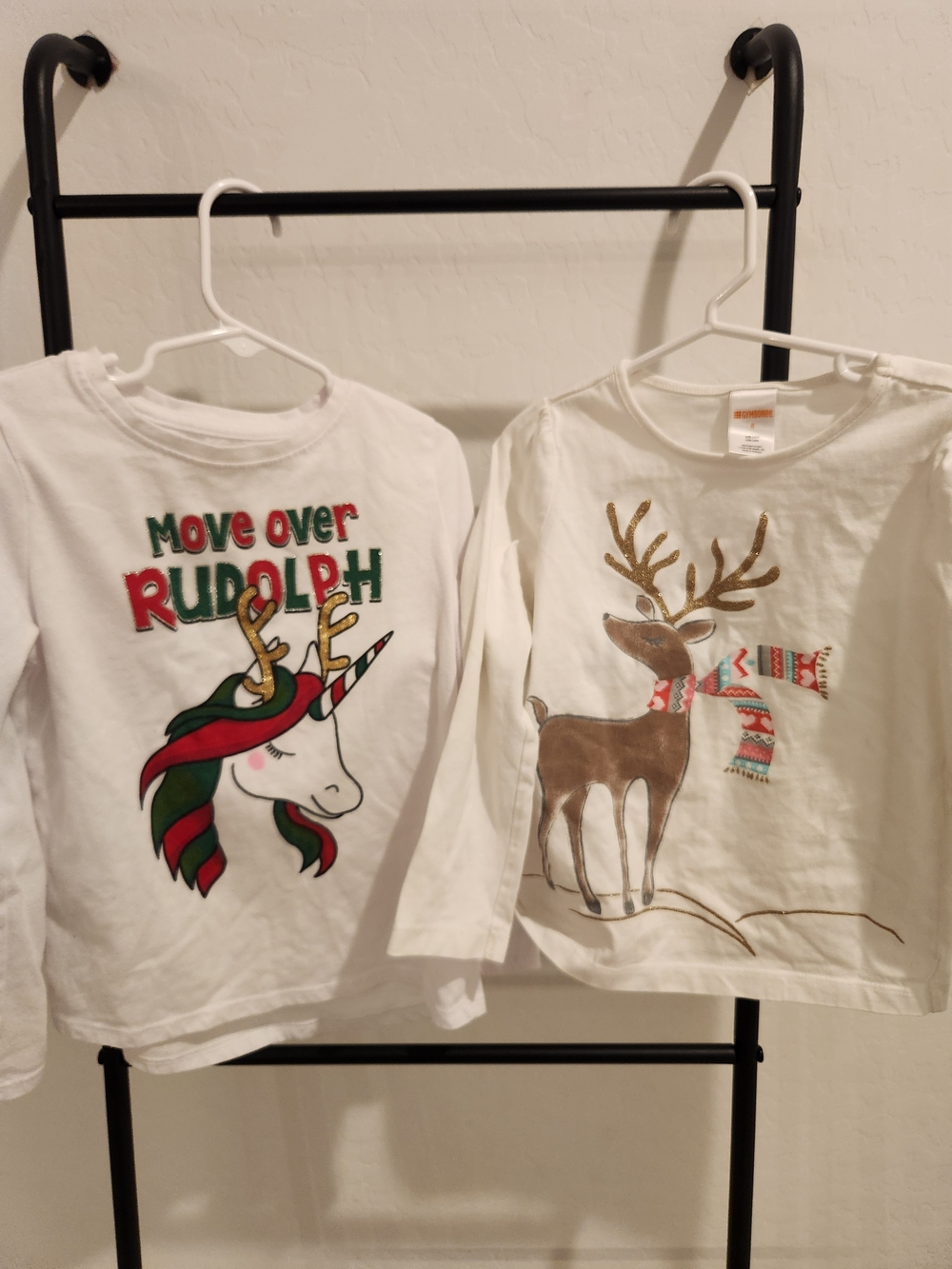 Gymboree White Long-Sleeve Unicorn & Reindeer Holiday Tops